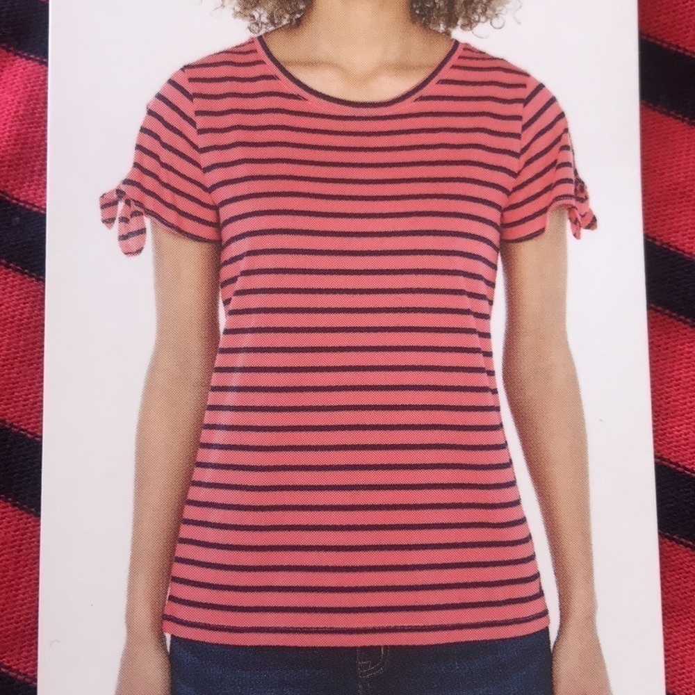 Nautica Melonberry Stripe Tie Sleeve Tee Shirt NWT Small